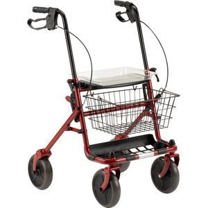 Inklapbare / opvouwbare rollator Rood - Inclusief dienblad, stokhouder en mandje