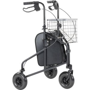 Driewiel Indoor Rollator - Zwart - Lichtgewicht - Inclusief Dienblad en Mandje