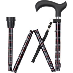 Wandelstok - Zwart Geruit - Opvouwbaar - Ergonomisch Handvat - Verstelbaar 82 - 94 cm
