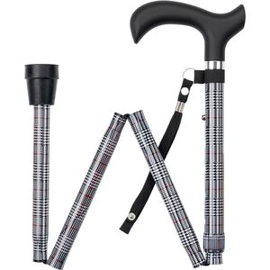 Wandelstok opvouwbaar zwart/wit motief met ergonomisch comfort handvat en polsbandje - Loopstok - Verstelbaar 82 - 94 cm - Lichtgewicht