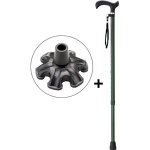 Wandelstok Groen met ergonomisch comfort handvat en polsbandje - Loopstok - Verstelbaar 76 - 98,5 cm - Lichtgewicht - Incl. 6-poot stokdop