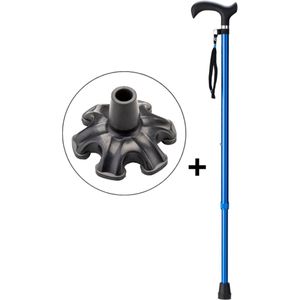 Wandelstok Blauw met ergonomisch comfort handvat en polsbandje - Loopstok - Verstelbaar 76 - 98,5 cm - Lichtgewicht - Incl. 6-poot stokdop