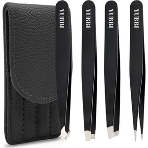 YUBBI™ Epileer Pincet Set - Tweezer Set - Dermaplanning - Trimmer - Opbergetui - Zwart