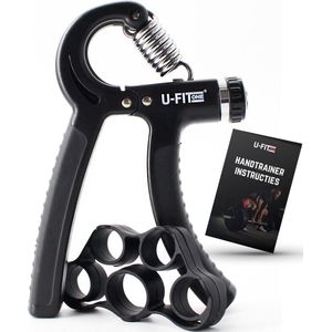 U Fit One Handtrainer 10 tot 60kg - Verstelbare Handgrip - Handknijper - Vingertrainer - Onderarm Grip Trainer - Zwart - Inclusief Ebook