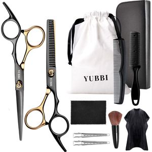 YUBBI Professionele Kappersschaar Set - 11 delig - Knipschaar - Coupeschaar - Uitdunschaar - Snijkam - Zwart Goud