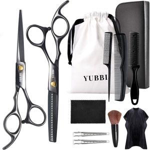 YUBBI Professionele Kappersschaar Set - 12 delig - Knipschaar - Coupeschaar - Uitdunschaar - Snijkam - Zwart