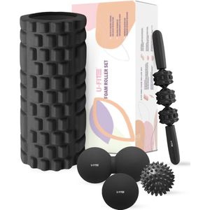 U Fit One 5 Delige Foam Roller Set - Trigger Point Massage Roller - Massage bal - Fitness - Yoga - Fascia - Bindweefsel - Zwart