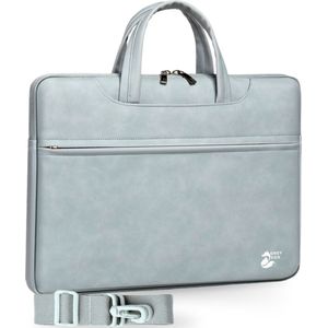 Grey Fox PU Leren Laptophoes 15.6 inch - Laptoptas - Macbook / IPad / Thinkpad - Sleeve met Ritssluiting - Kofferinsteek - Incl. Schouderband - Licht Blauw
