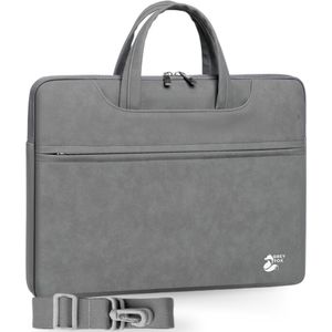 Grey Fox PU Leren Laptophoes 14 inch - Laptoptas - Macbook / IPad / Thinkpad - Sleeve met Ritssluiting - Kofferinsteek - Incl. Schouderband - Grijs