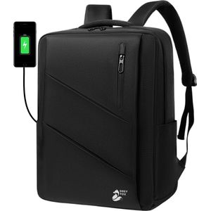 Grey Fox Laptop Rugzak met USB Oplaadpoort - 17,3 inch - Schooltas - Waterafstotend - Kofferinsteek - 31L Ruime Capaciteit - Zwart