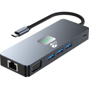 Grey Fox 11 in 1 Netwerk/USB Hub - USB C Type - USB Splitter 3.0 - HDMI 4k/30Hz - Micro TF/SD Kaarlezer - 3.5mm Audio - Ethernet - VGA 1080P - DP - Multi Screen Transmission - Geschikt voor Laptop, Macbook en Windows