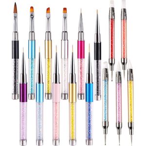 YUBBI 16 delige Nail Art Penselen Set - Nagellak Acryl Penselen - Fineliner Penseel - Dotting Tools - Siliconen Nail Art Penselen