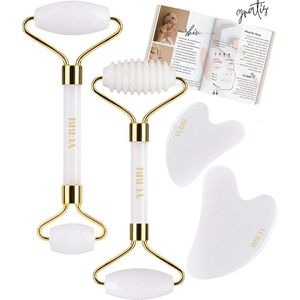 YUBBI Jade Gua Sha Set - Witte Jade Gezichtsroller - Schraper - Gezichtsverzorging - 4 Stuks - Inclusief Instructies