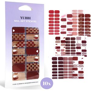 YUBBI Nail Art Nagel Stickers - Nail Wraps - Stencils - Zelfklevend - 10 Vellen - Rood Assortiment