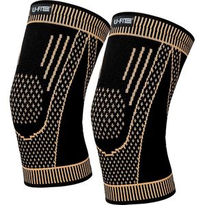 U Fit One 2 Stuks Koper Knie Brace - Knee Sleeves - Kniebeschermers - Knieband - Knee Support & Bandage - Sportbrace- Anti Geur - Maat L