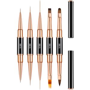 YUBBI Professionele 5-delige Dubbelzijdige Nail Art Penselen Set - Nagellak Acryl Penselen - Fineliner Penseel - Gellak Penselen - Nail Brush - Zwart