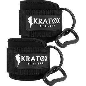 KRATØX 2 Stuks Ankle Strap met 2 Karbijnhaken - Sport Kickback - Fitness Straps - Enkelband - Ankle Cuff Strap - Zwart