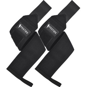 KRATØX 2 Stuks Wrist Wraps - Polsbrace - Polsbandage - Krachtraining - Polsbescherming - Fitness & Crossfit - Zwart