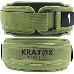 KRATØX Lifting Belt - Halterriem - Powerlift Riem - Leer Gewichthefriem - Lever Belt - Powerlifting - Deadlift - Leger Groen - Maat L