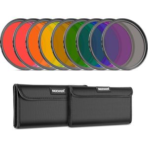 Neewer® - delige Set Volledig Gekleurde Lensfilters, 55mm Hars Lensfilters in Rood, Oranje, Blauw, Geel, Groen, Bruin, Paars, Roze en Grijs, Inclusief 2 Tasjes - Camera Lens Accessoires