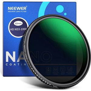 Neewer® - 82mm Variabel ND-filter ND3-ND1000, 1.5-10 Beperkte Stops Neutrale Dichtheid Filter met HD Optisch Glas en Dubbelzijdige 30-Laags Nano Coatings - Waterbestendig, Krasbestendig Aluminium Frame - Voor Professionele Fotografie en Video-opnamen