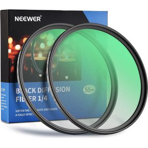 416 Neewer® - Zwarte Diffusiefilters Set voor 55mm Lens - 1/4 en 1/8 Filters met Opbergzak, Schoonmaakdoek - Optisch HD Multi-Nano Glas voor Fotograferen - 2-Pack