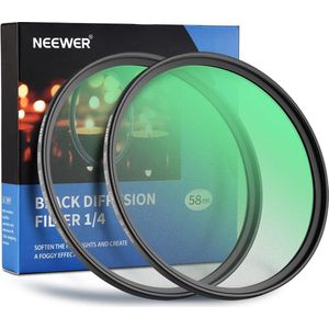 Neewer® - Zwarte Diffusiefilters 2 stuks voor 58mm Lens - 1/4 en 1/8 Filter met Opbergzak, Schoonmaakdoek, Optisch HD Multi-Nano Glas voor Opnemen - Hoge Kwaliteit Glasfilters voor Fotografie en Video