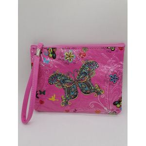 Diamond painting Tasje - Handtasje - Make up tasje - toillettasje om zelf te painten - roos met vlinder
