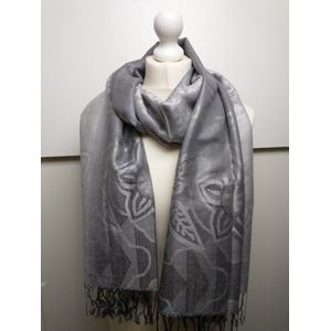 Lange dames sjaal Leontina fantasiemotief grijs zwart antraciet