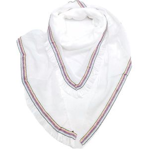 Driehoekige sjaal Donya effen wit met fantasierand Ibiza style