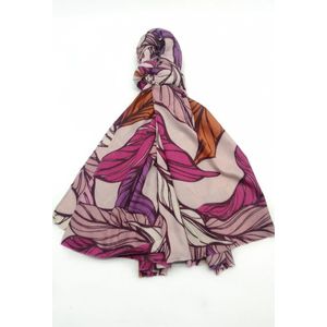 Lange warme dames sjaal Belinda fantasiemotief roze paars fuchsia wit oranje bruin