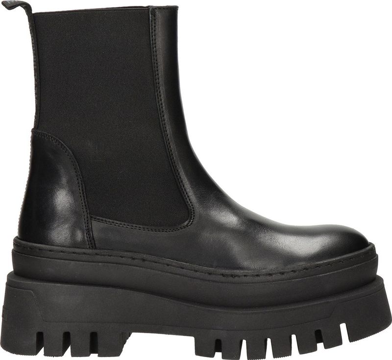 Steve Madden - Cassandra Bootie - Zwart - Leer - Dames Enkellaars Met Chunky Zool