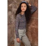NoBell Meisjes blouse smocked bloemen - Tessa - Grijs navy blauw