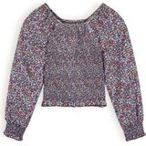 NoBell Meisjes blouse smocked bloemen - Tessa - Grijs navy blauw