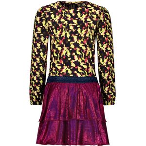 B.Nosy - Daisy - Jurk - Paars/Neongroen - Polyestermix - Knoopsluiting