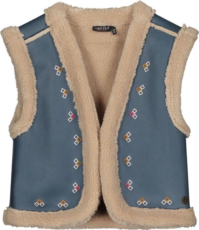Like Flo - Dewi - Gilet - Blauw - Teddy - Embroidery