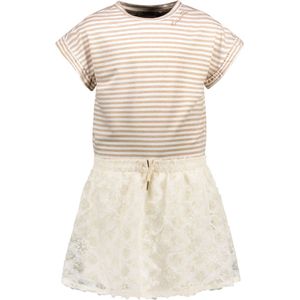 Like Flo Zomer jurk meisjes Beige - gestreept + gouden plisse - Minte