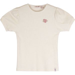 NoNo Zomer t-shirt meisjes Ivoor wit - rib jersey - lurex - korte mouw - Kyoto