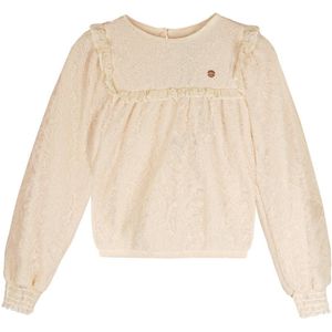 NoNo Blouse Meisjes Ivoor Wit - Geborduurd Mesh - Lange Mouw