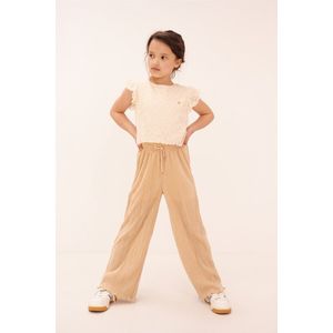 NONO - N412-5602 Jumpsuit - Licht Bronze - Plissé Jersey - Geborduurde Kanten Top