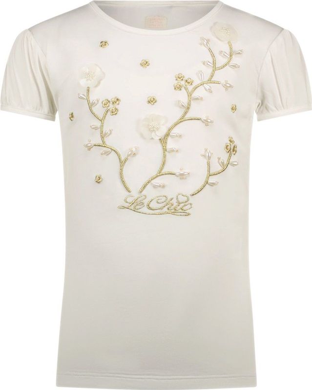 Le Chic Zomer t-shirt meisjes Off wit - parels bloemen - Nommy