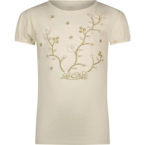 Le Chic Zomer t-shirt meisjes Ivoor wit - parels bloemen - Nommy