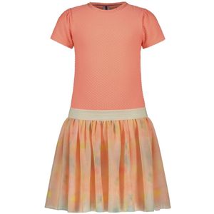 B.Nosy - Midi Jurk - Zalmroze - Polyester - Ronde Hals Korte Mouwen