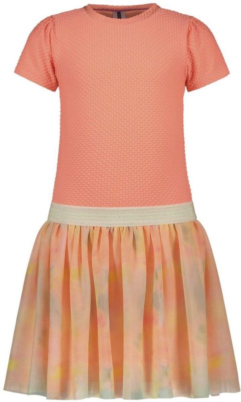 B.Nosy - Midi Jurk - Zalmroze - Polyester - Ronde Hals Korte Mouwen