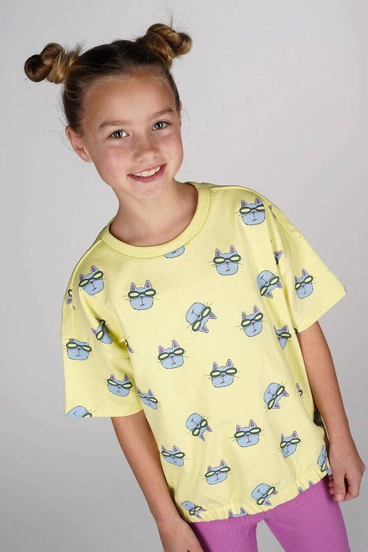 The New Chapter - T-shirt - Geel-Blauw - Katoen-Elastaan