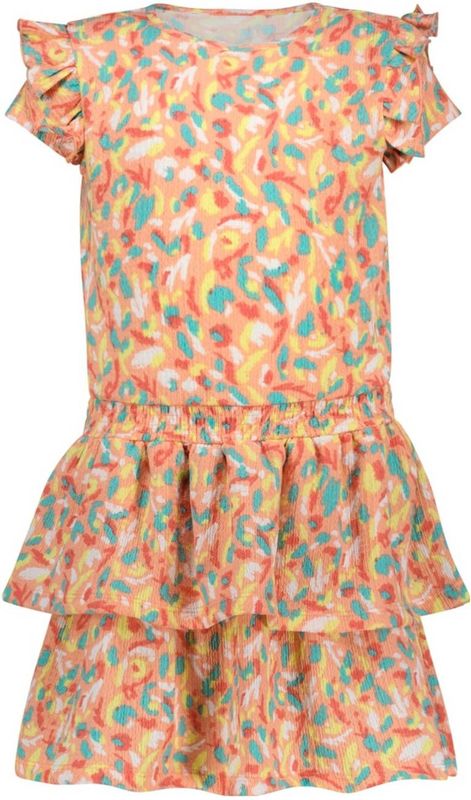 B.Nosy - Midi Jurk - Oranje/Multicolor - Polyester/Elastaan