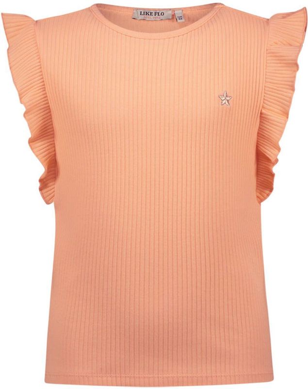 Like Flo - T-shirt - Perzikkleur - Meisjes - Ronde Hals - Kapmouwtjes