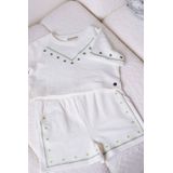Like Flo - Young - Korte Broek - Offwhite/Groen - 100% Katoen, Elastische Tailleband, Verstelbare Taille
