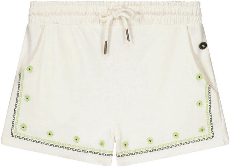 Like Flo - Young - Korte Broek - Offwhite/Groen - 100% Katoen, Elastische Tailleband, Verstelbare Taille