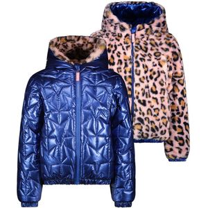 B.Nosy - Jessie - Jas - Blauw - Reversibel met Sterren en Panterprint